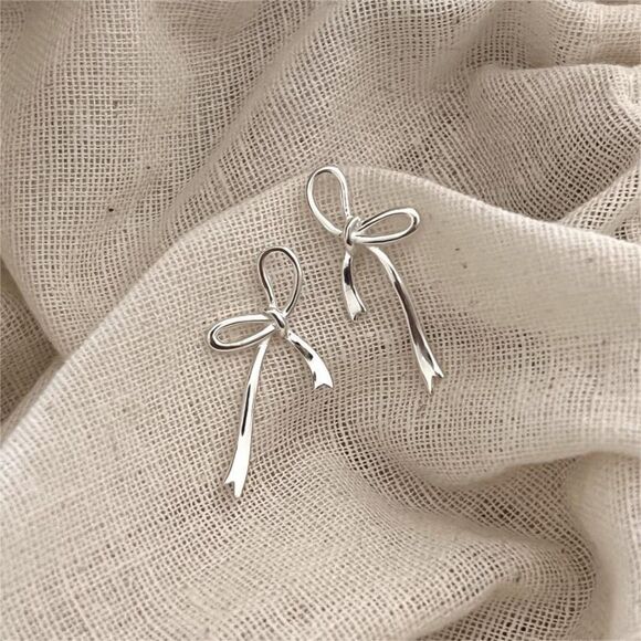 Dainty Sterling Silver Bow Earrings 925 Sterling Silver Bow Knot Ribbon Earrings